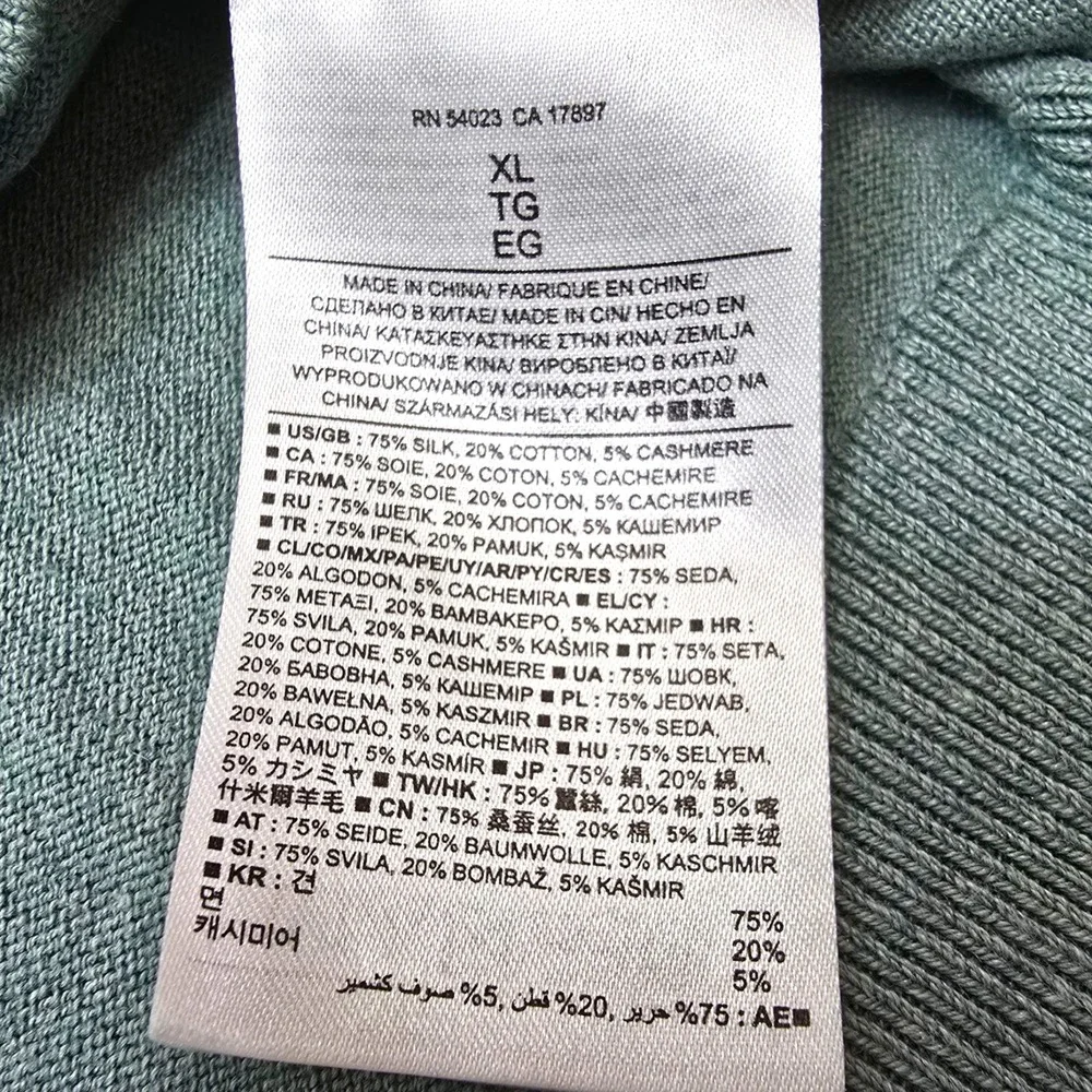 BANANA REPUBLIC‎ Luxury Silk/ Cotton/ Cashmere Blend Sweater Mint Green Size XL